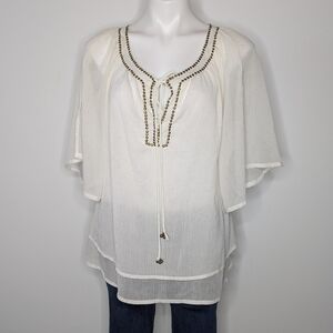 MNG White Gold Layered Sheer Blouse S